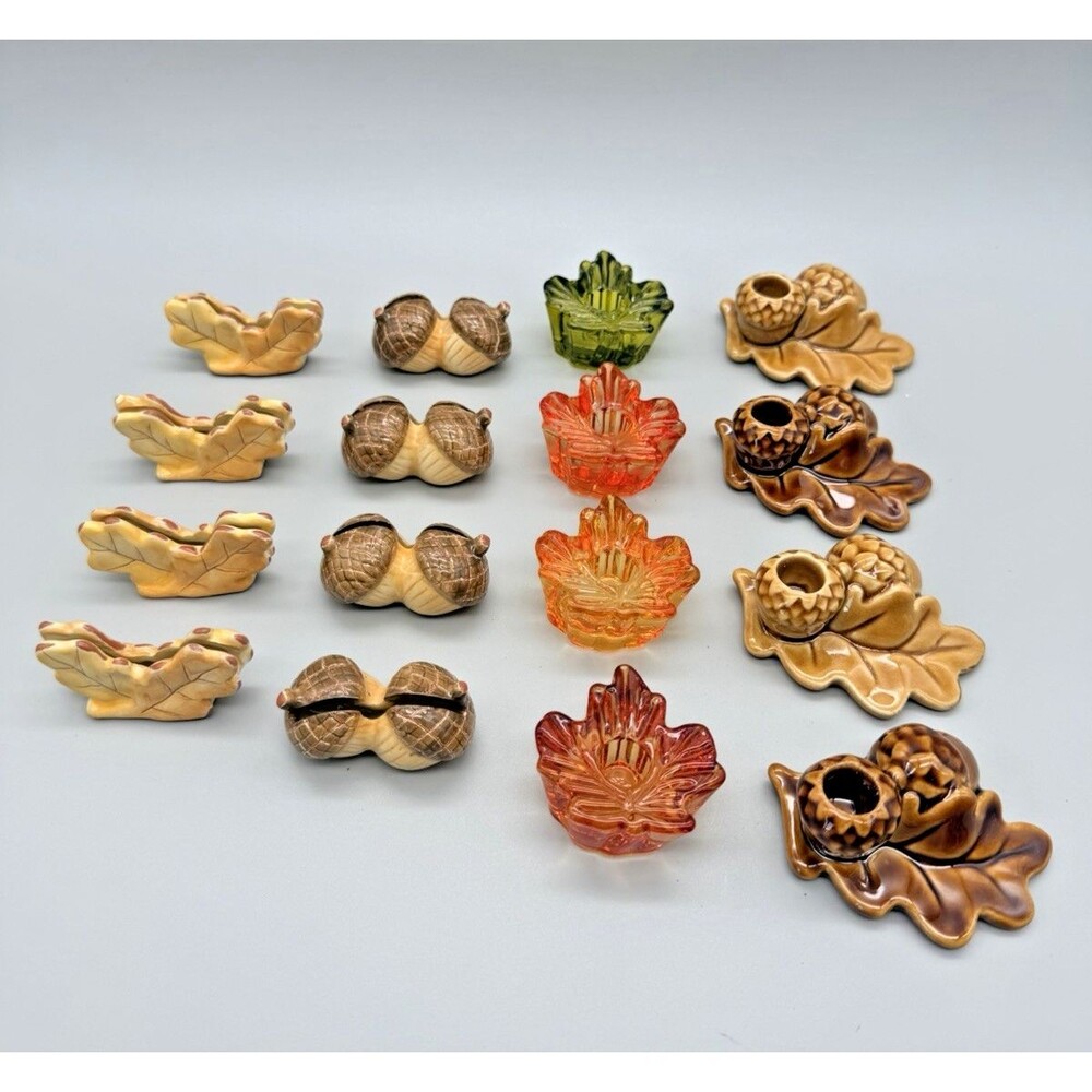 Williams Sonoma Fall Harvest Acorn & Leaf Place Card Candle Holder Autumn Lot 16